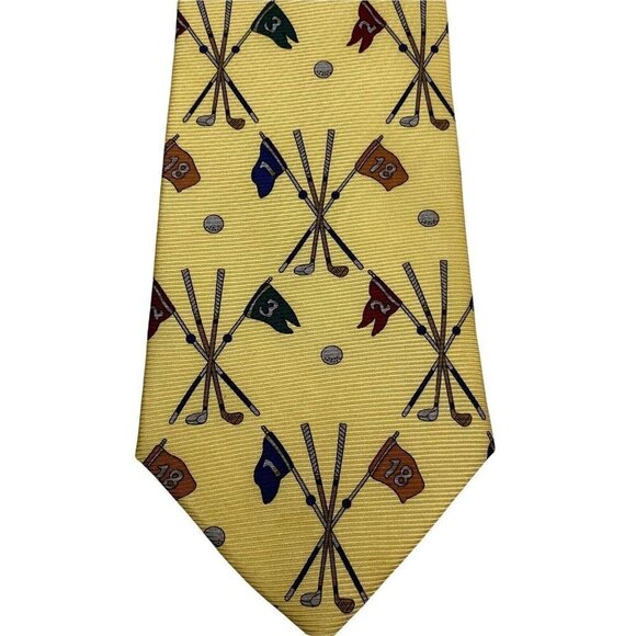Silk Golf Tie Mens Necktie Yellow Bloomingdales NWT - Picture 3 of 6